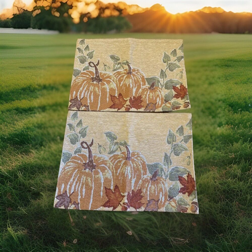 Harvest Season Placemats Set of 2 Fall Autumn Pumpkin Decor Tapestry Style